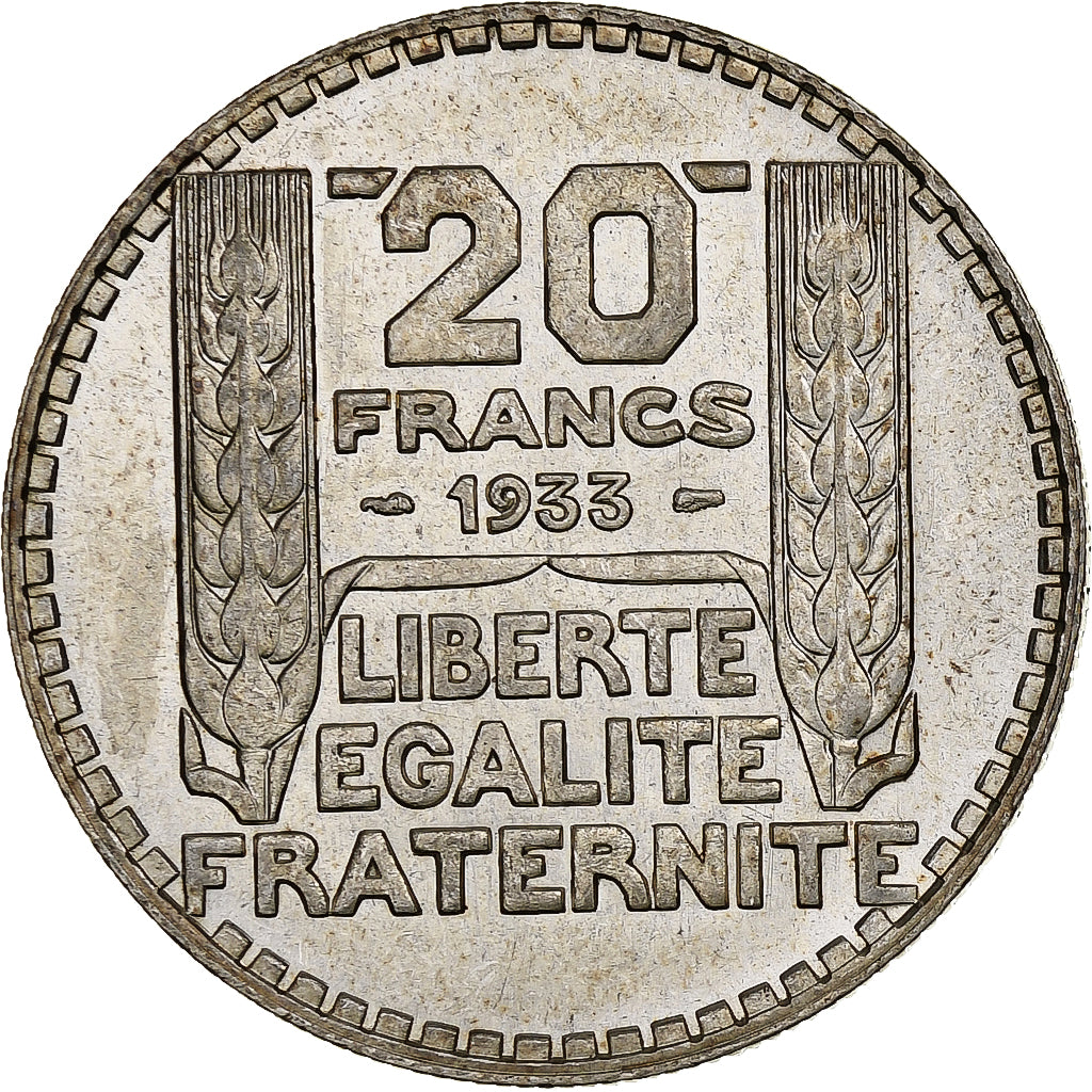 France, 20 Francs, Turin, 1933, Paris, Rameaux longs, Argent, SUP, Gadoury:852