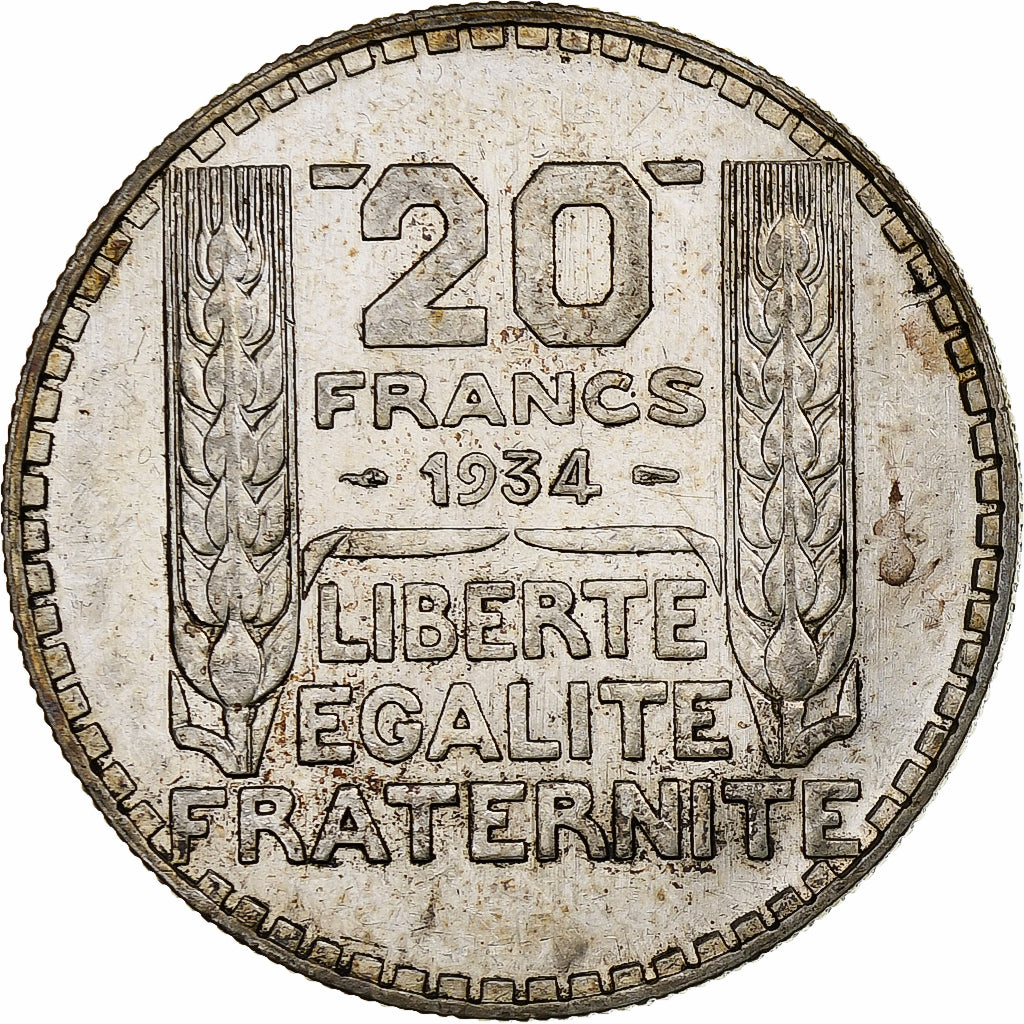 Moneda, Francia, Turin, 20 Francs, 1934, Paris, EBC, Plata, KM:879, Gadoury:852