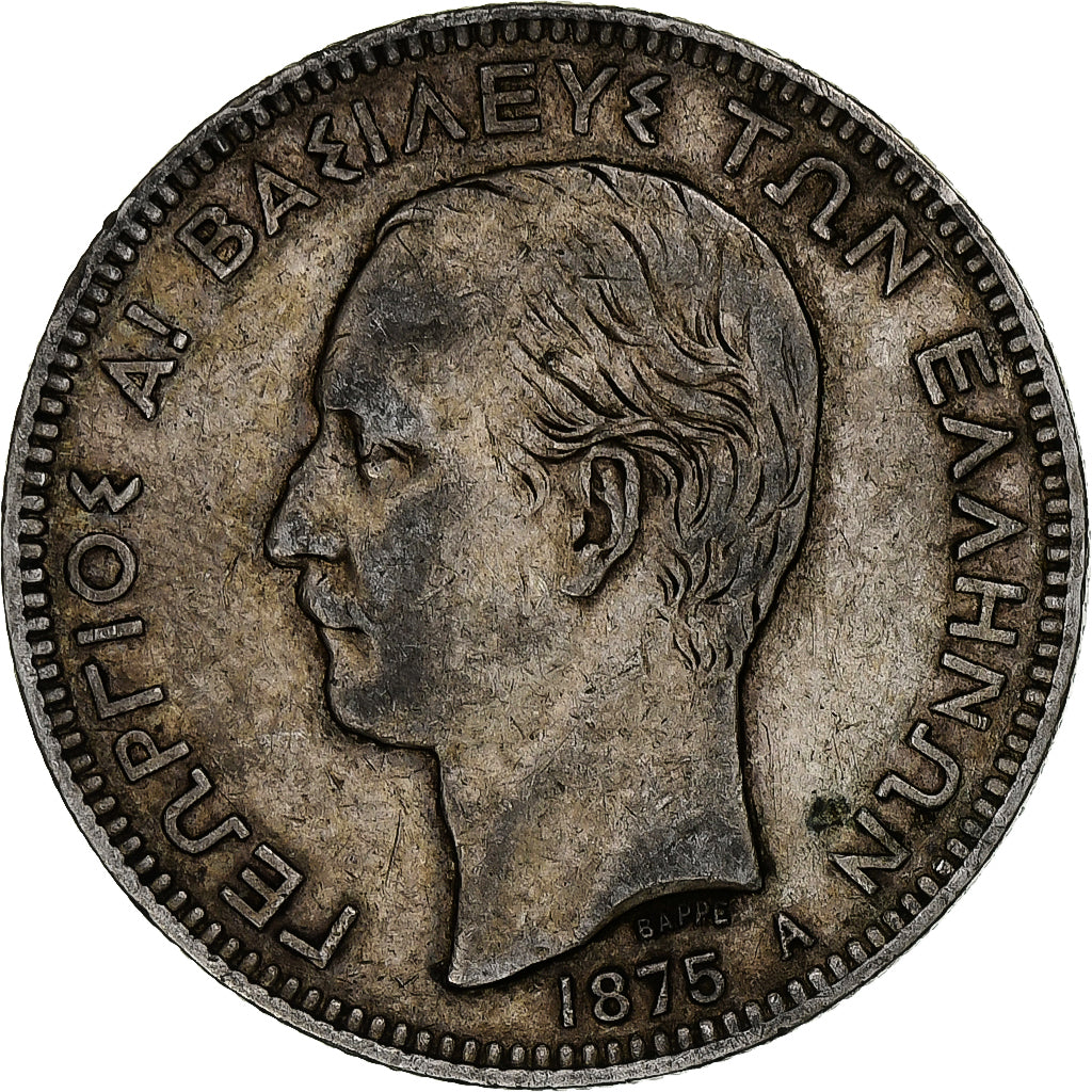 Coin, Greece, George I, 5 Drachmai, 1875, Paris, VF(30-35), Silver, KM:46