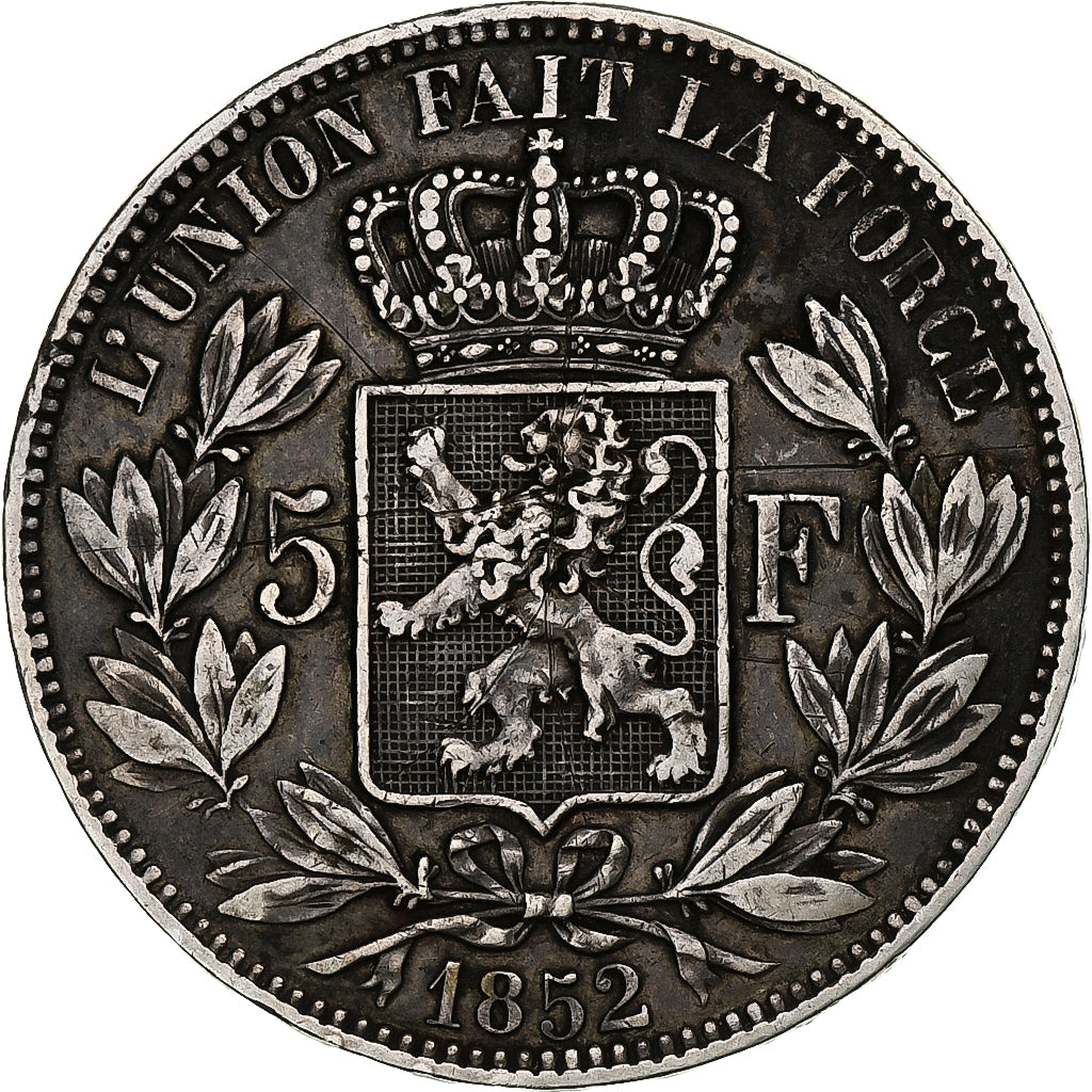 Belgium, Leopold I, 5 Francs, 5 Frank, 1852, Silver, VF(30-35), KM:17
