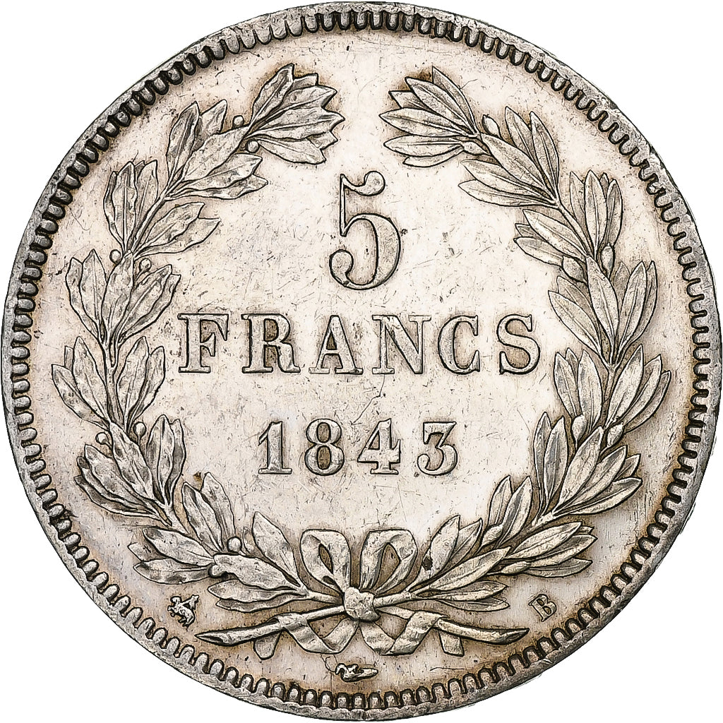 Moeda, França, Louis-Philippe, 5 Francs, 1843, Rouen, EF(40-45), Prata