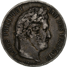 Francja, 5 Francs, Louis-Philippe, 1837, Rouen, Srebro, VF(30-35), Gadoury:678