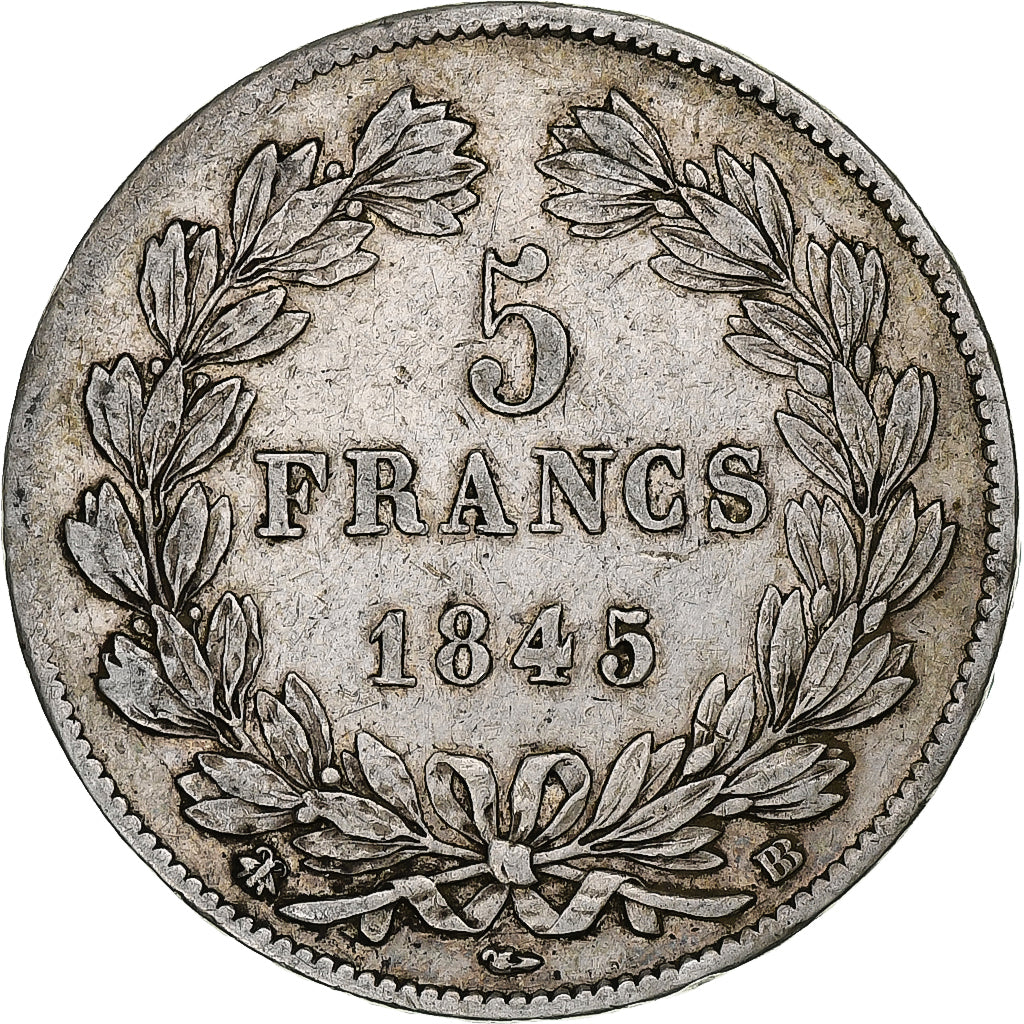 France, 5 Francs, Louis-Philippe, 1845, Strasbourg, Silver, EF(40-45)