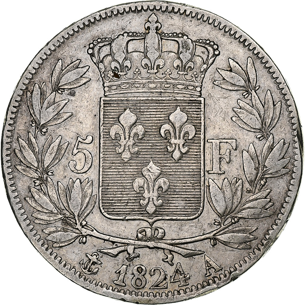Coin, France, Louis XVIII, 5 Francs, 1824, Paris, VF(30-35)