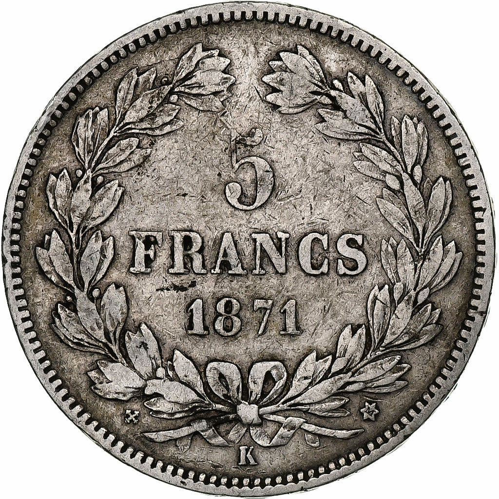 France, Cérès, 5 Francs, 1871, Bordeaux, VF(30-35), Silver, KM:818.2