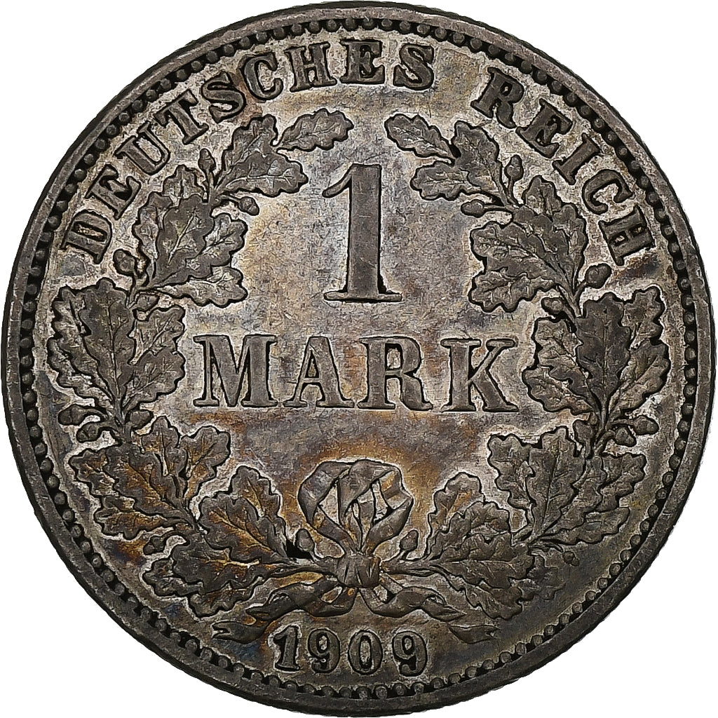 Coin, GERMANY - EMPIRE, Wilhelm II, Mark, 1909, Karlsruhe, AU(50-53), Silver