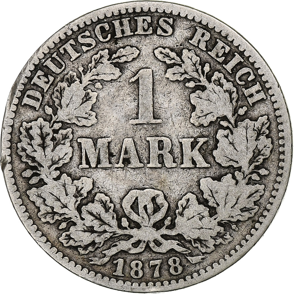 GERMANY - EMPIRE, Wilhelm I, Mark, 1878, Hambourg, Silber, S+, KM:7