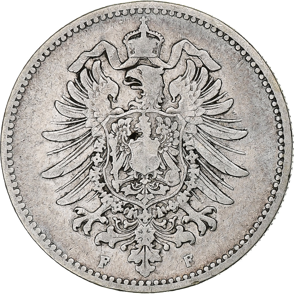ALEMANIA - IMPERIO, Wilhelm I, Mark, 1876, Stuttgart, Plata, BC+, KM:7