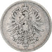 ALEMANIA - IMPERIO, Wilhelm I, Mark, 1876, Stuttgart, Plata, BC+, KM:7