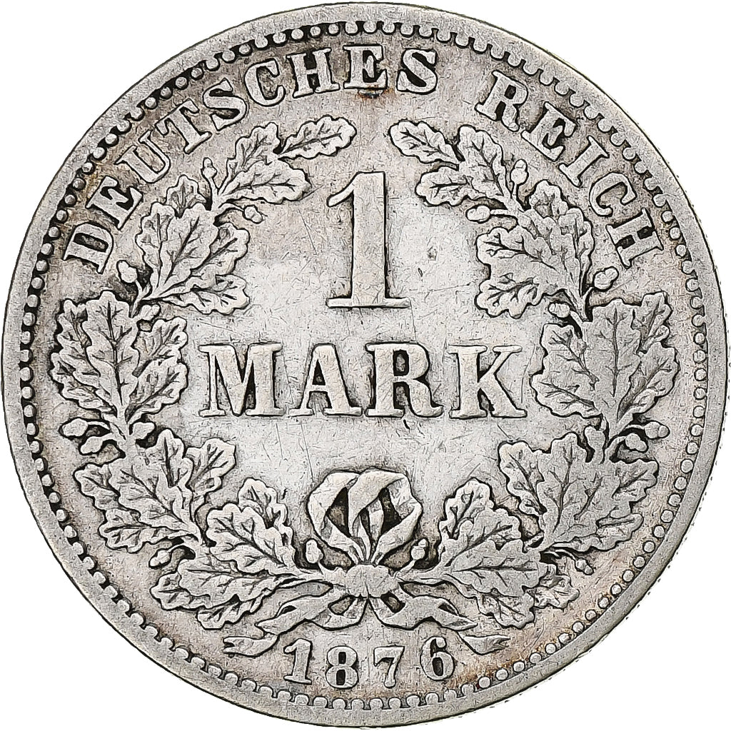 ALEMANIA - IMPERIO, Wilhelm I, Mark, 1876, Stuttgart, Plata, BC+, KM:7