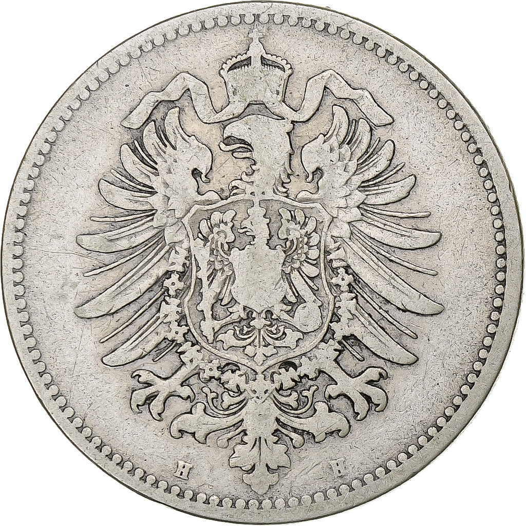 ALEMANIA - IMPERIO, Wilhelm I, Mark, 1875, Darmstadt, Plata, BC+, KM:7
