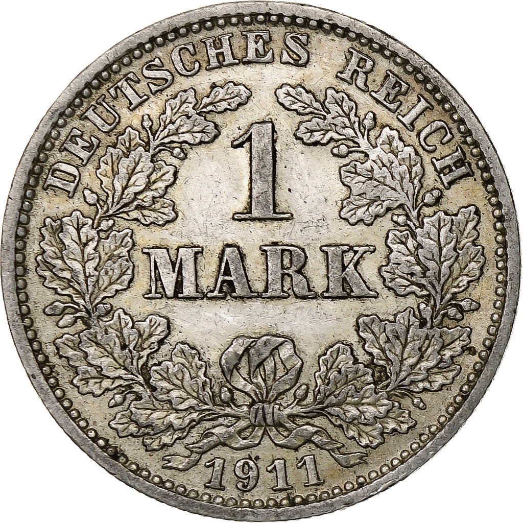 NIEMCY - IMPERIUM, Wilhelm II, Mark, 1911, Hambourg, Srebro, EF(40-45), KM:14