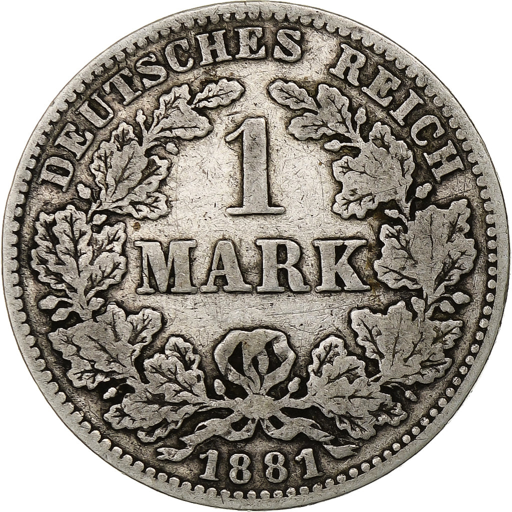 NIEMCY - IMPERIUM, Wilhelm I, Mark, 1881, Hambourg, Srebro, VF(30-35), KM:7