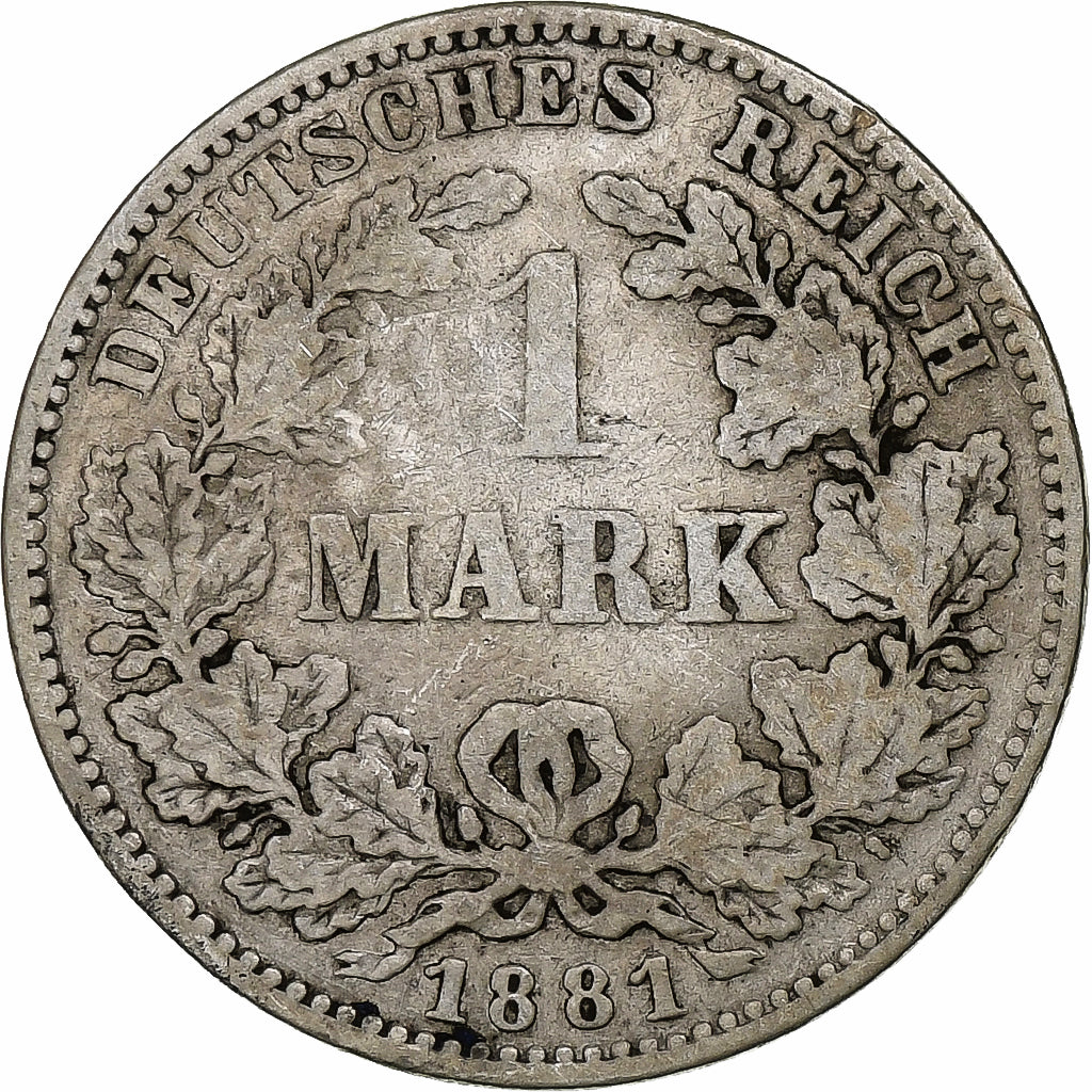 GERMANY - EMPIRE, Wilhelm I, Mark, 1881, Hambourg, Silber, S, KM:7