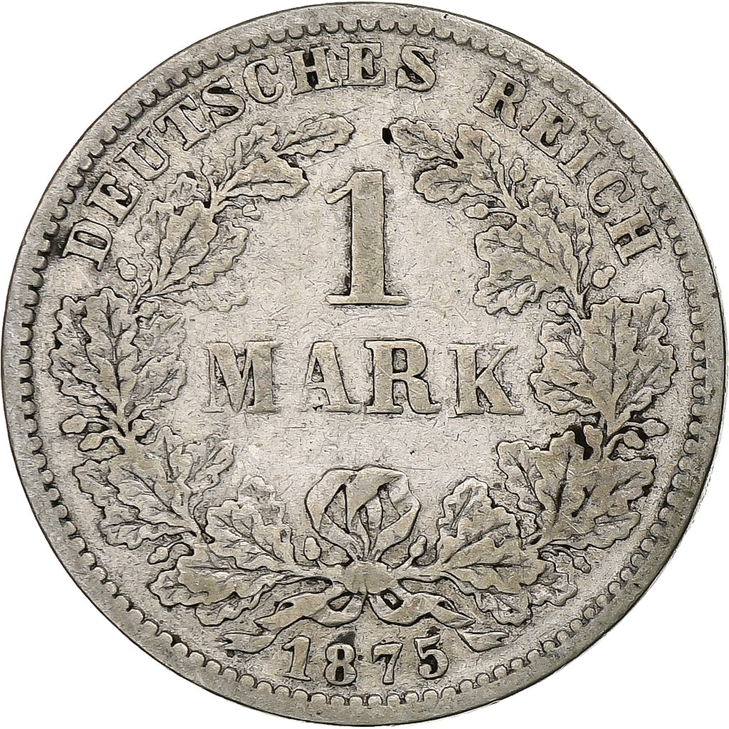 GERMANY - EMPIRE, Wilhelm I, Mark, 1875, Stuttgart, Silver, VF(20-25), KM:7