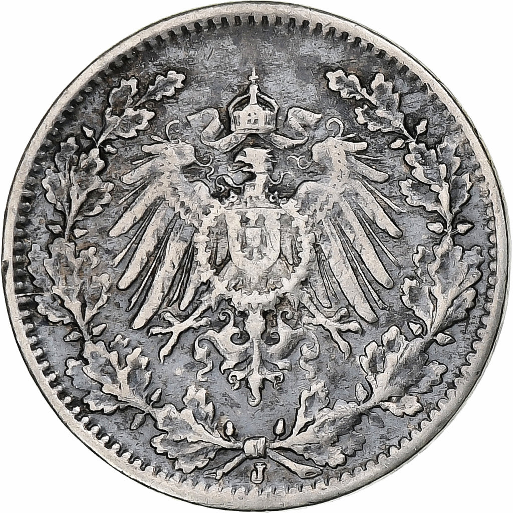 GERMANY - EMPIRE, 1/2 Mark, 1919, Hambourg, Silver, AU(50-53), KM:17