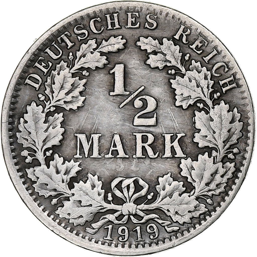 GERMANY - EMPIRE, 1/2 Mark, 1919, Hambourg, Silver, AU(50-53), KM:17