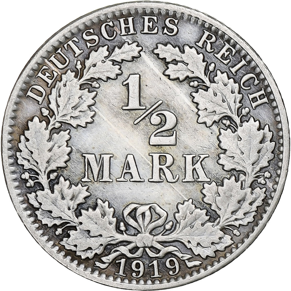 GERMANY - EMPIRE, 1/2 Mark, 1919, Berlin, Silver, AU(55-58), KM:17