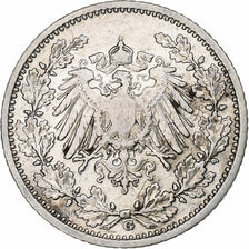 Coin, GERMANY - EMPIRE, 1/2 Mark, 1908, Karlsruhe, EF(40-45), Silver, KM:17