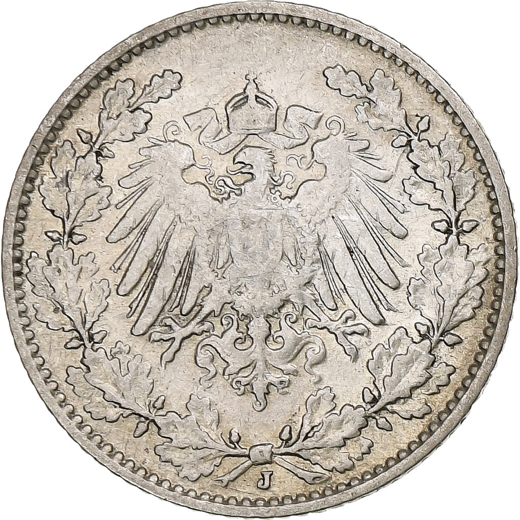 GERMANY - EMPIRE, 1/2 Mark, 1911, Hambourg, Silver, EF(40-45), KM:17