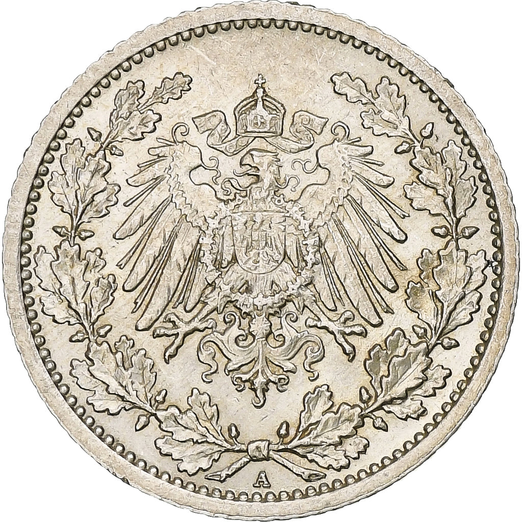 GERMANY - EMPIRE, 1/2 Mark, 1913, Berlin, Silver, AU(50-53), KM:17