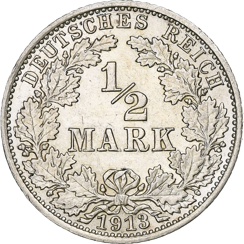 GERMANY - EMPIRE, 1/2 Mark, 1913, Berlin, Silver, AU(50-53), KM:17