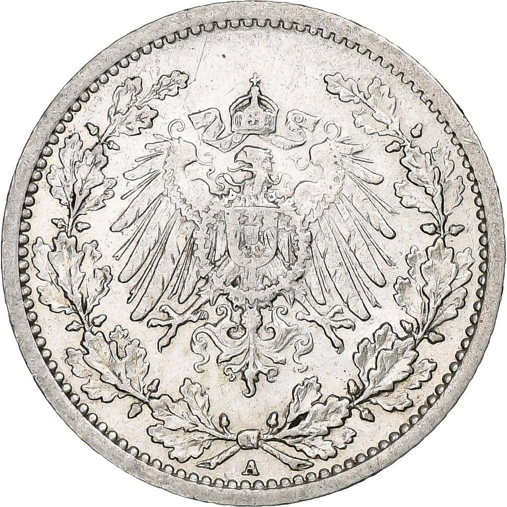 GERMANY - EMPIRE, 1/2 Mark, 1913, Berlin, Silver, AU(50-53), KM:17