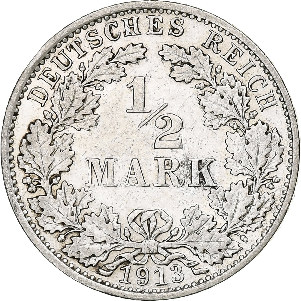 GERMANY - EMPIRE, 1/2 Mark, 1913, Berlin, Silver, AU(50-53), KM:17