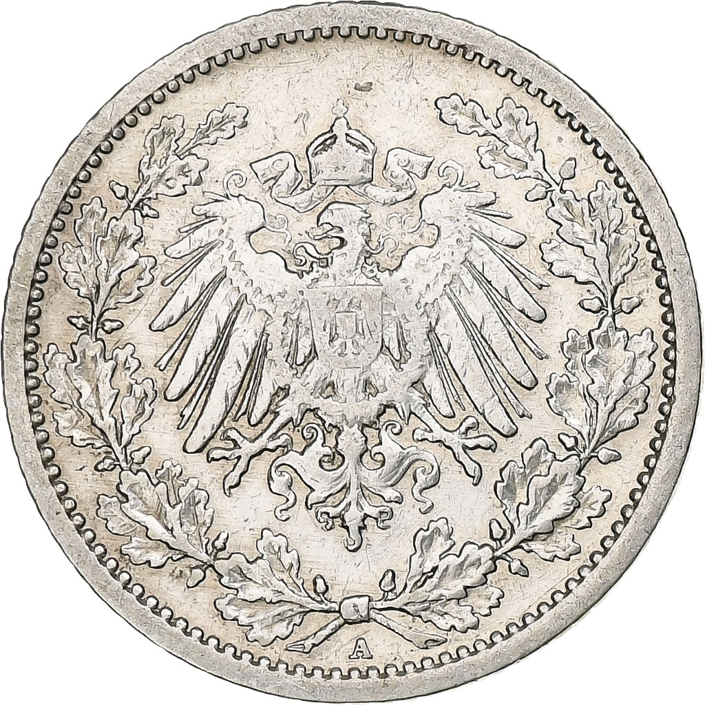 GERMANY - EMPIRE, 1/2 Mark, 1909, Berlin, Silver, EF(40-45), KM:17