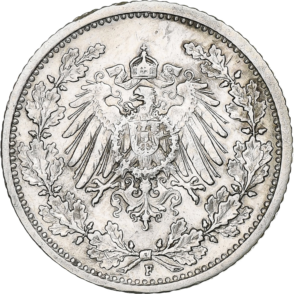 GERMANY - EMPIRE, 1/2 Mark, 1909, Stuttgart, Silver, AU(50-53), KM:17