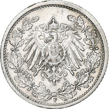 GERMANY - EMPIRE, 1/2 Mark, 1909, Stuttgart, Silver, AU(50-53), KM:17