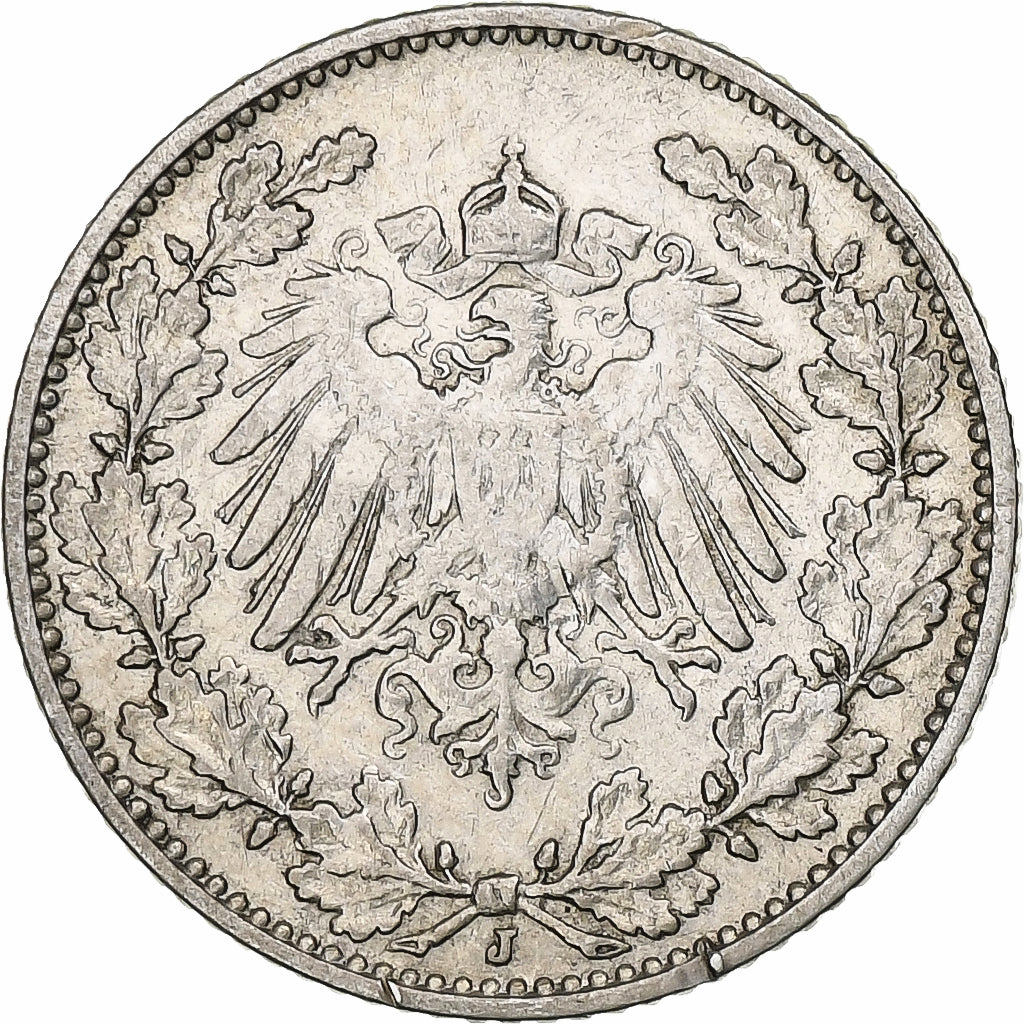GERMANY - EMPIRE, 1/2 Mark, 1907, Hambourg, Silver, EF(40-45), KM:17
