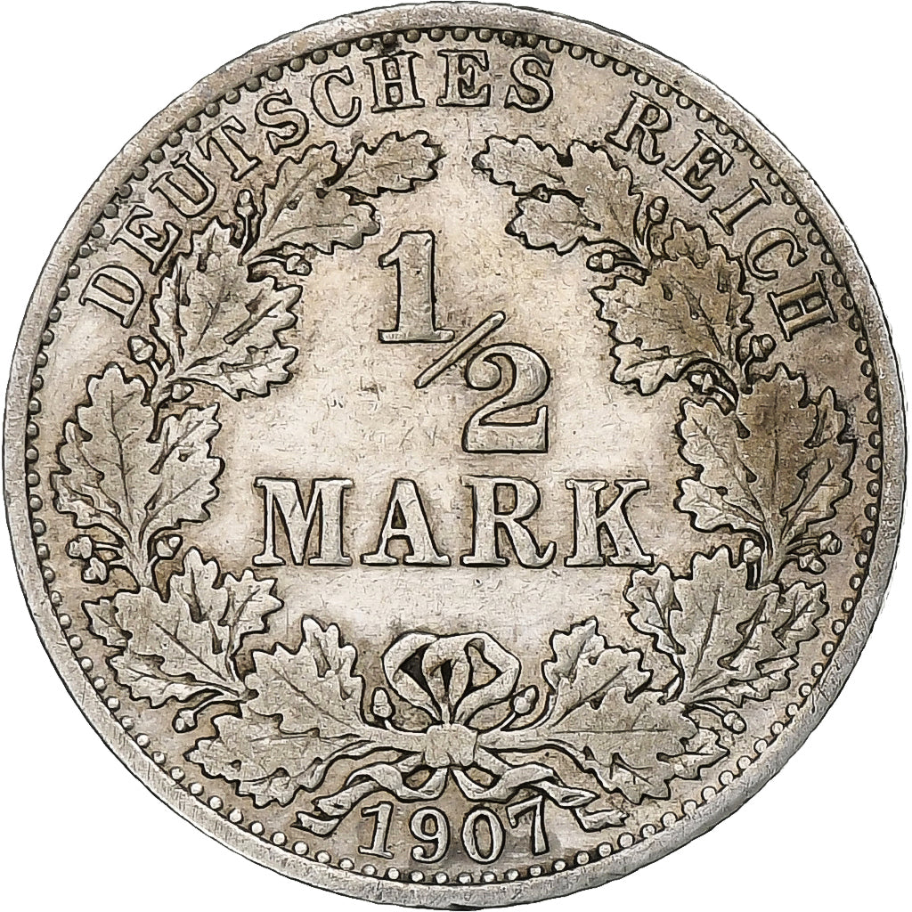 GERMANY - EMPIRE, Wilhelm II, 1/2 Mark, 1907, Berlin, Silver, EF(40-45), KM:17