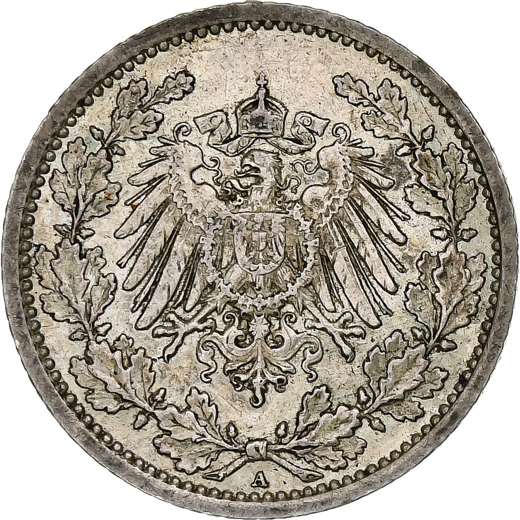 GERMANY - EMPIRE, 1/2 Mark, 1914, Berlin, Silver, EF(40-45), KM:17