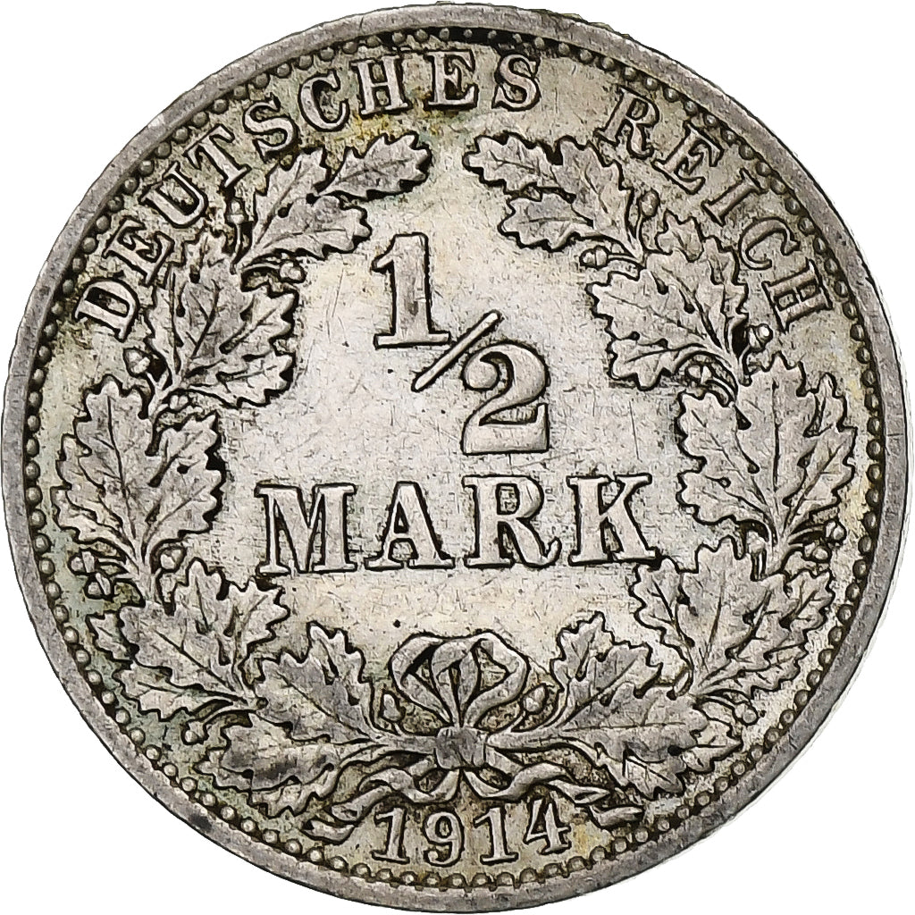 GERMANY - EMPIRE, 1/2 Mark, 1914, Berlin, Silver, EF(40-45), KM:17