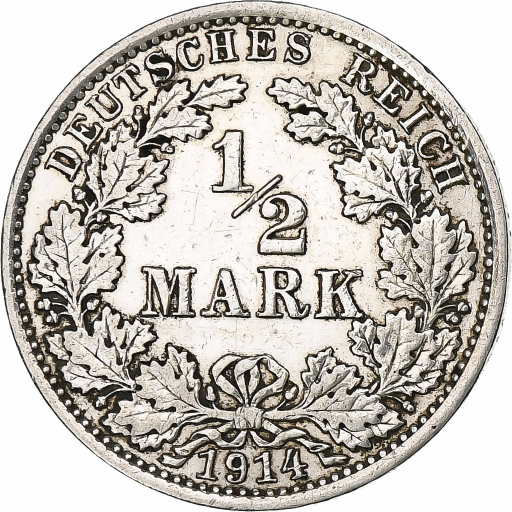 GERMANY - EMPIRE, 1/2 Mark, 1914, Berlin, Silver, VF(30-35), KM:17