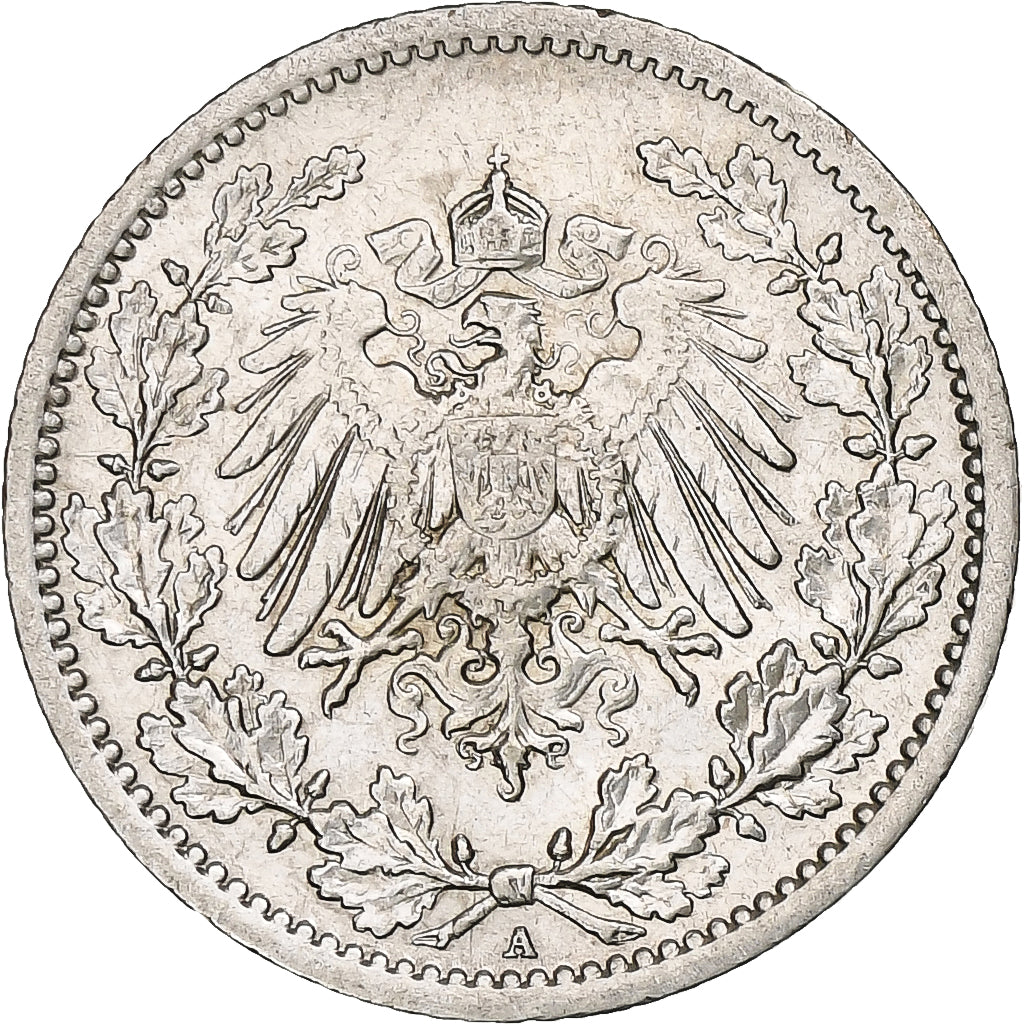 GERMANY - EMPIRE, 1/2 Mark, 1914, Berlin, TTB+, Argent, KM:17