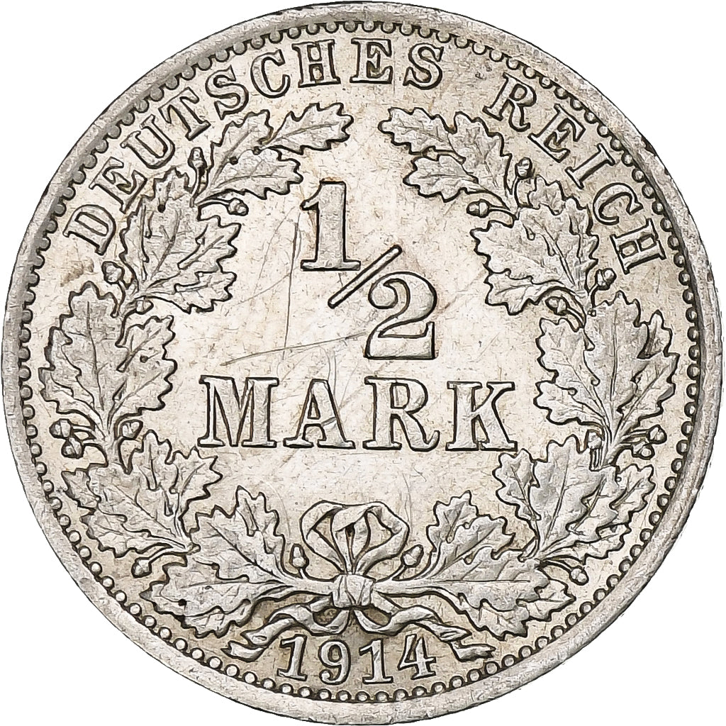 GERMANY - EMPIRE, 1/2 Mark, 1914, Berlin, TTB+, Argent, KM:17