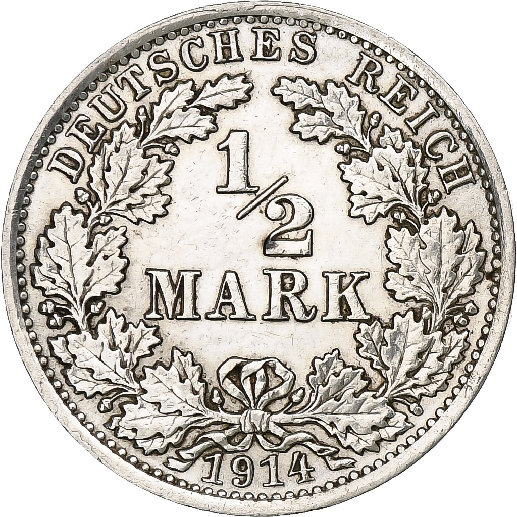 GERMANY - EMPIRE, 1/2 Mark, 1914, Berlin, AU(50-53), Silver, KM:17