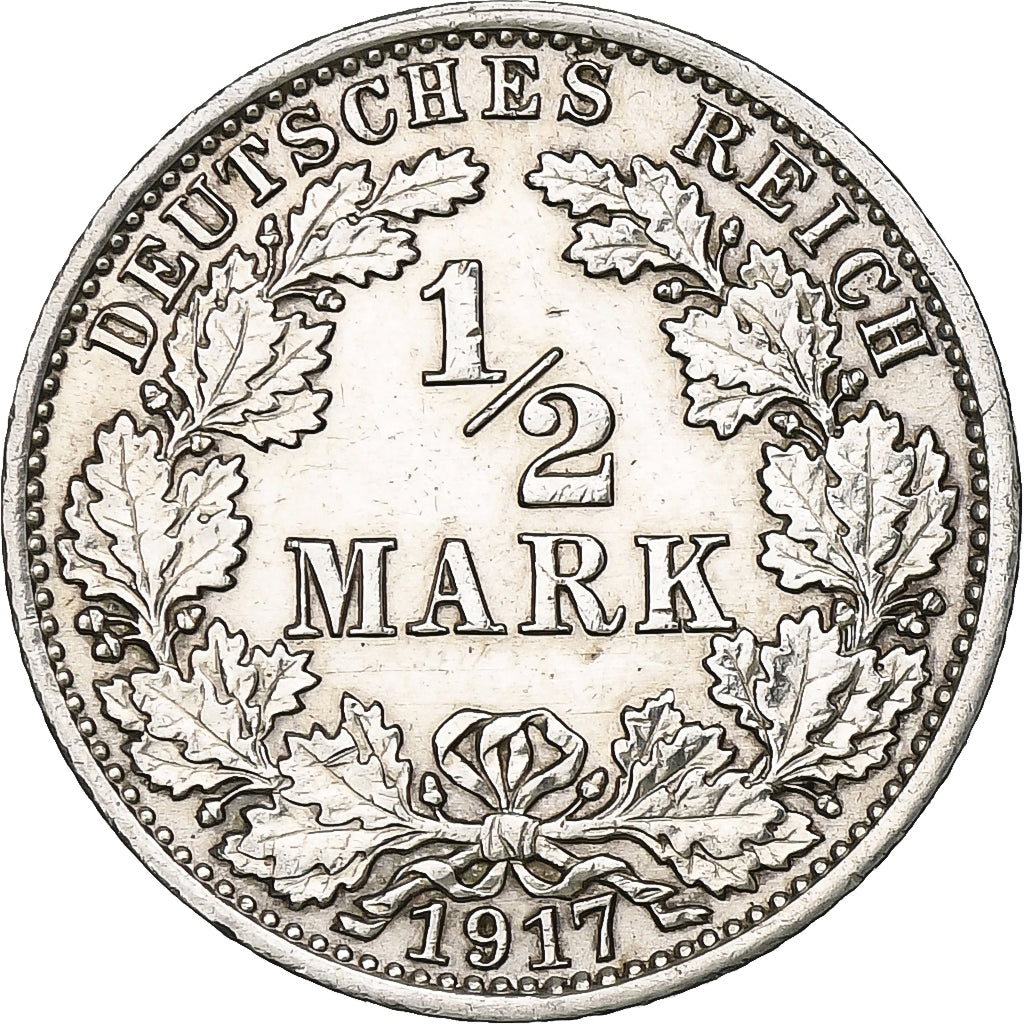GERMANY - EMPIRE, 1/2 Mark, 1917, Berlin, AU(50-53), Silver, KM:17
