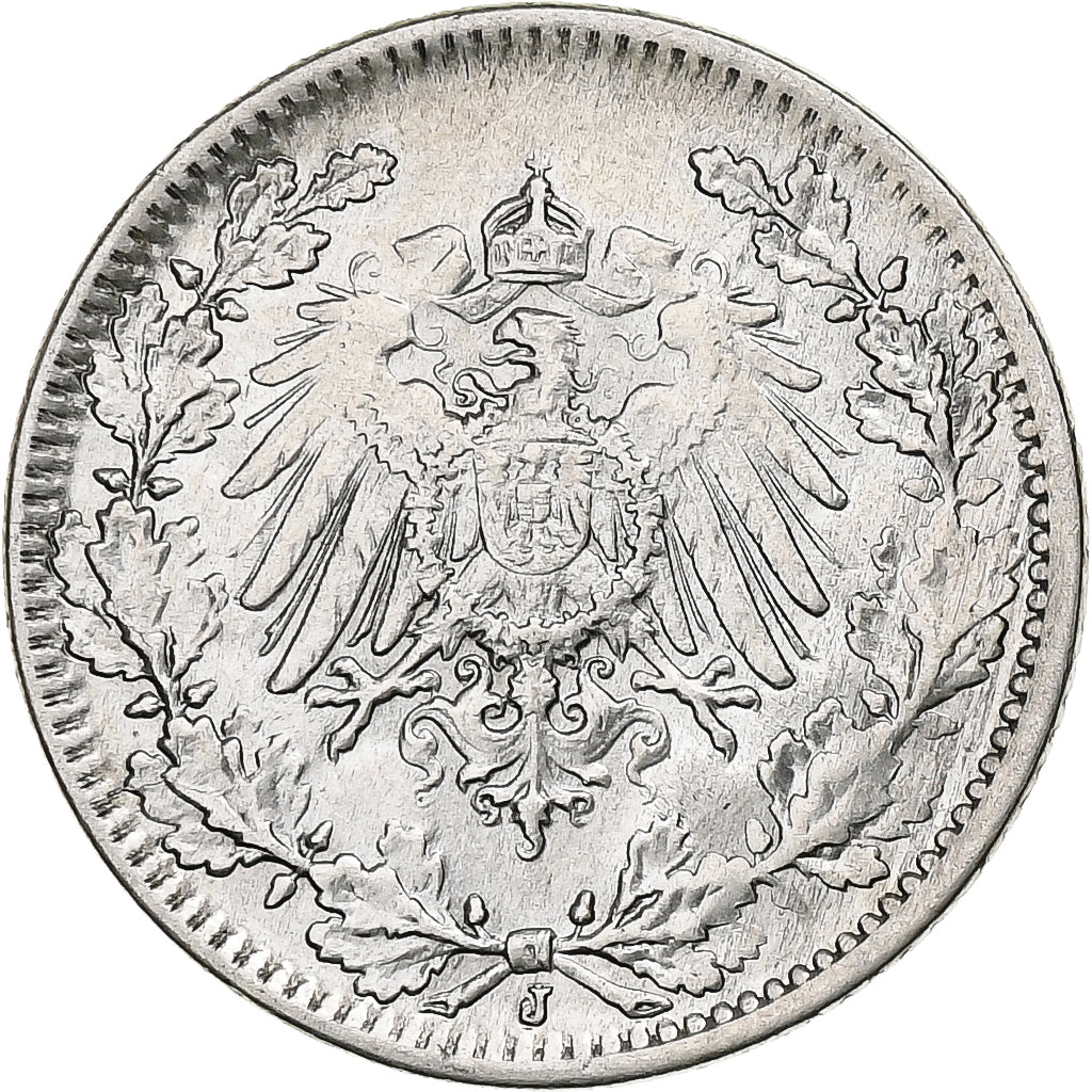 GERMANY - EMPIRE, 1/2 Mark, 1917, Hambourg, Silver, MS(60-62), KM:17