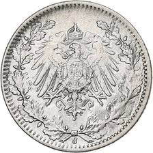 GERMANY - EMPIRE, 1/2 Mark, 1917, Hambourg, Silver, MS(60-62), KM:17