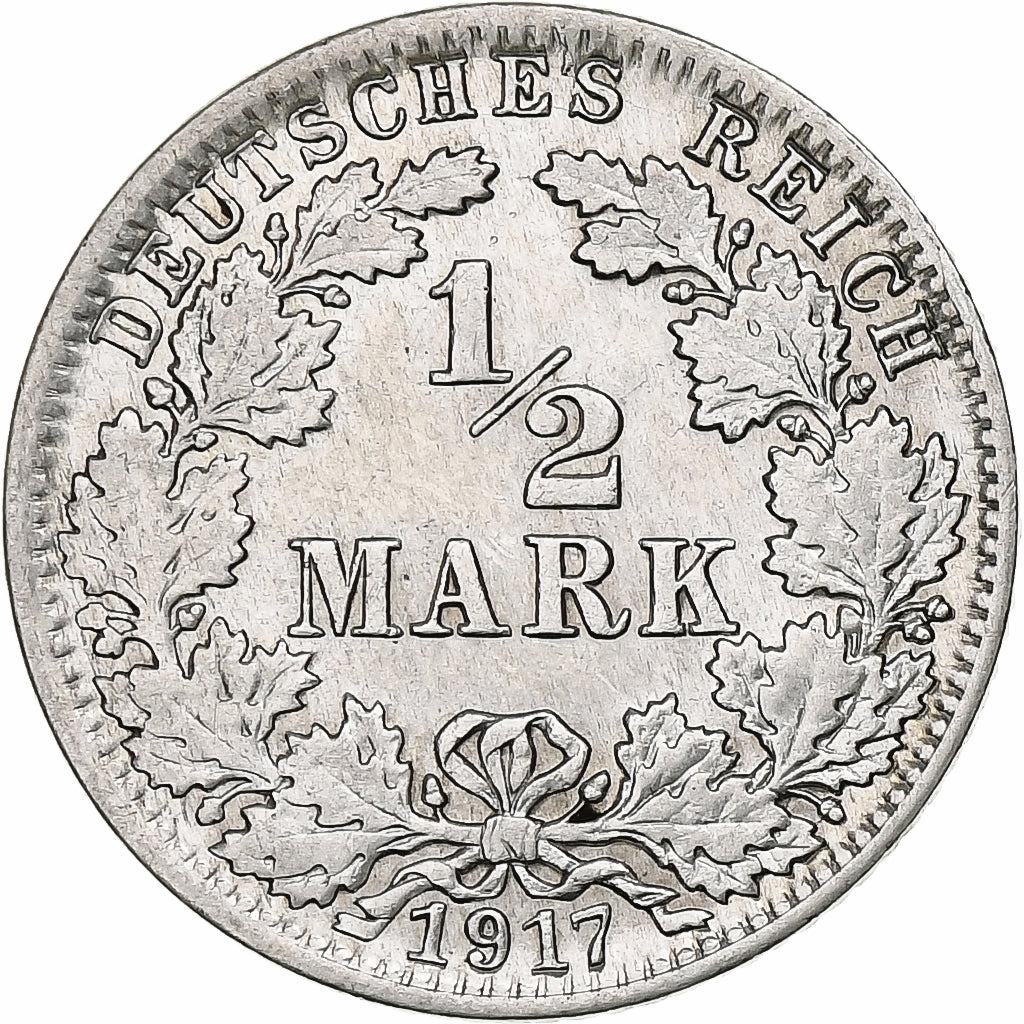 GERMANY - EMPIRE, 1/2 Mark, 1917, Hambourg, Silver, MS(60-62), KM:17