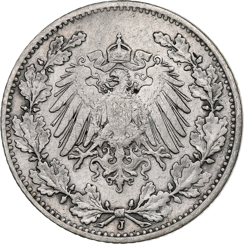 GERMANY - EMPIRE, 1/2 Mark, 1917, Hambourg, Silver, EF(40-45), KM:17