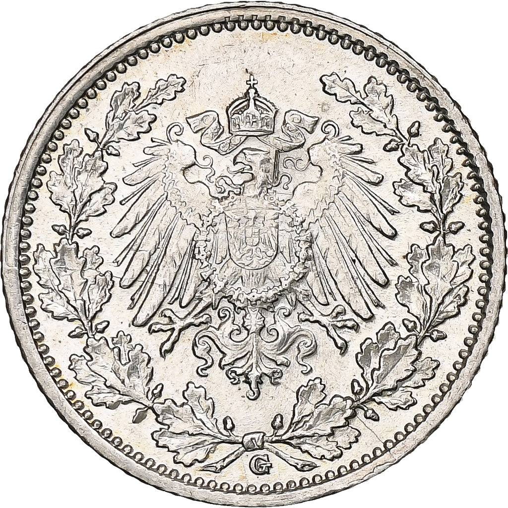 GERMANY - EMPIRE, 1/2 Mark, 1917, Karlsruhe, Silver, MS(60-62), KM:17