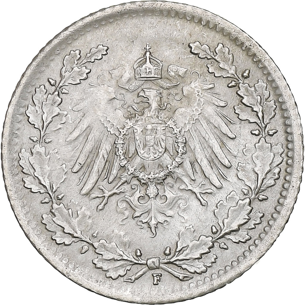 GERMANY - EMPIRE, 1/2 Mark, 1917, Stuttgart, Silber, SS, KM:17