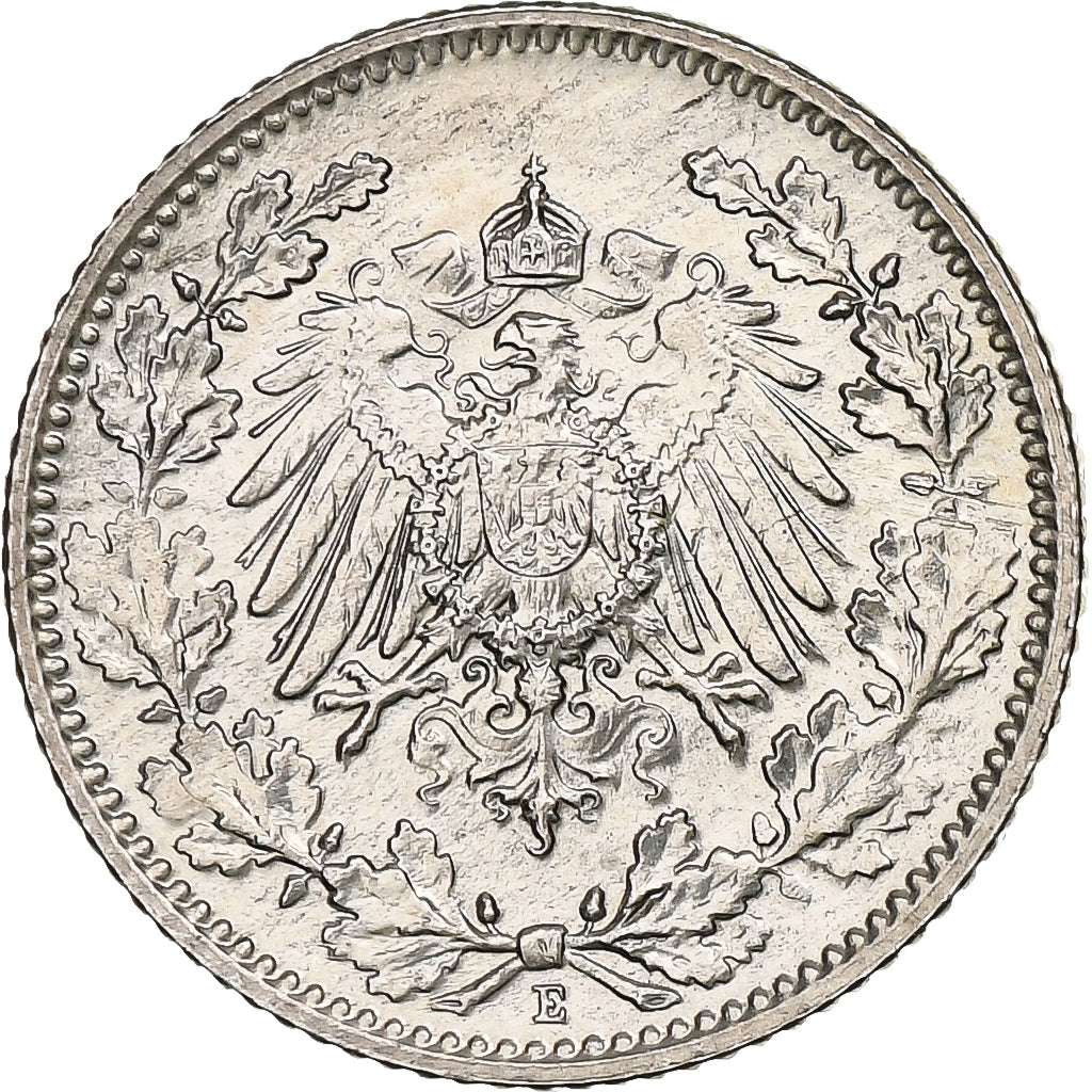 GERMANY - EMPIRE, 1/2 Mark, 1917, Muldenhütten, Silver, AU(55-58), KM:17