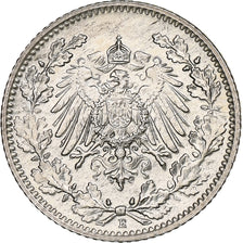 GERMANY - EMPIRE, 1/2 Mark, 1917, Muldenhütten, Silver, AU(55-58), KM:17