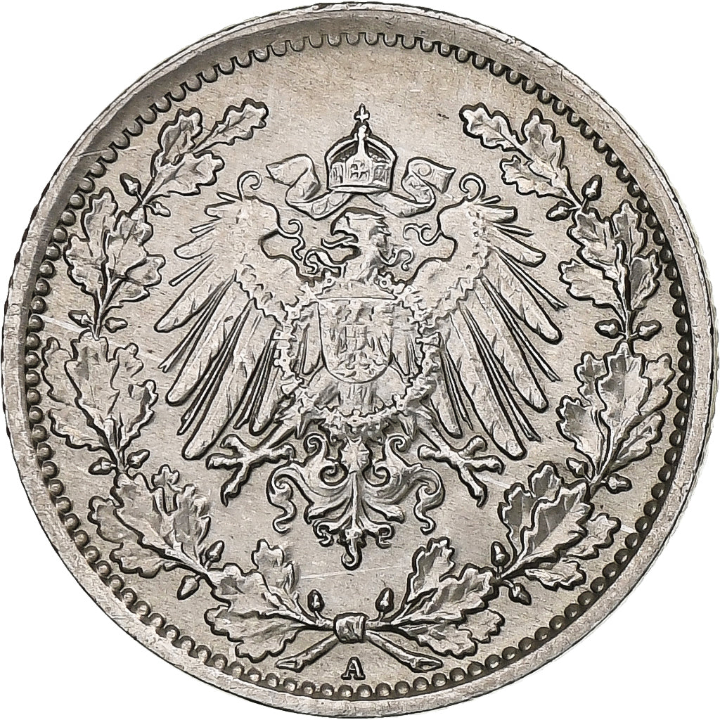 GERMANY - EMPIRE, 1/2 Mark, 1917, Berlin, AU(50-53), Silver, KM:17