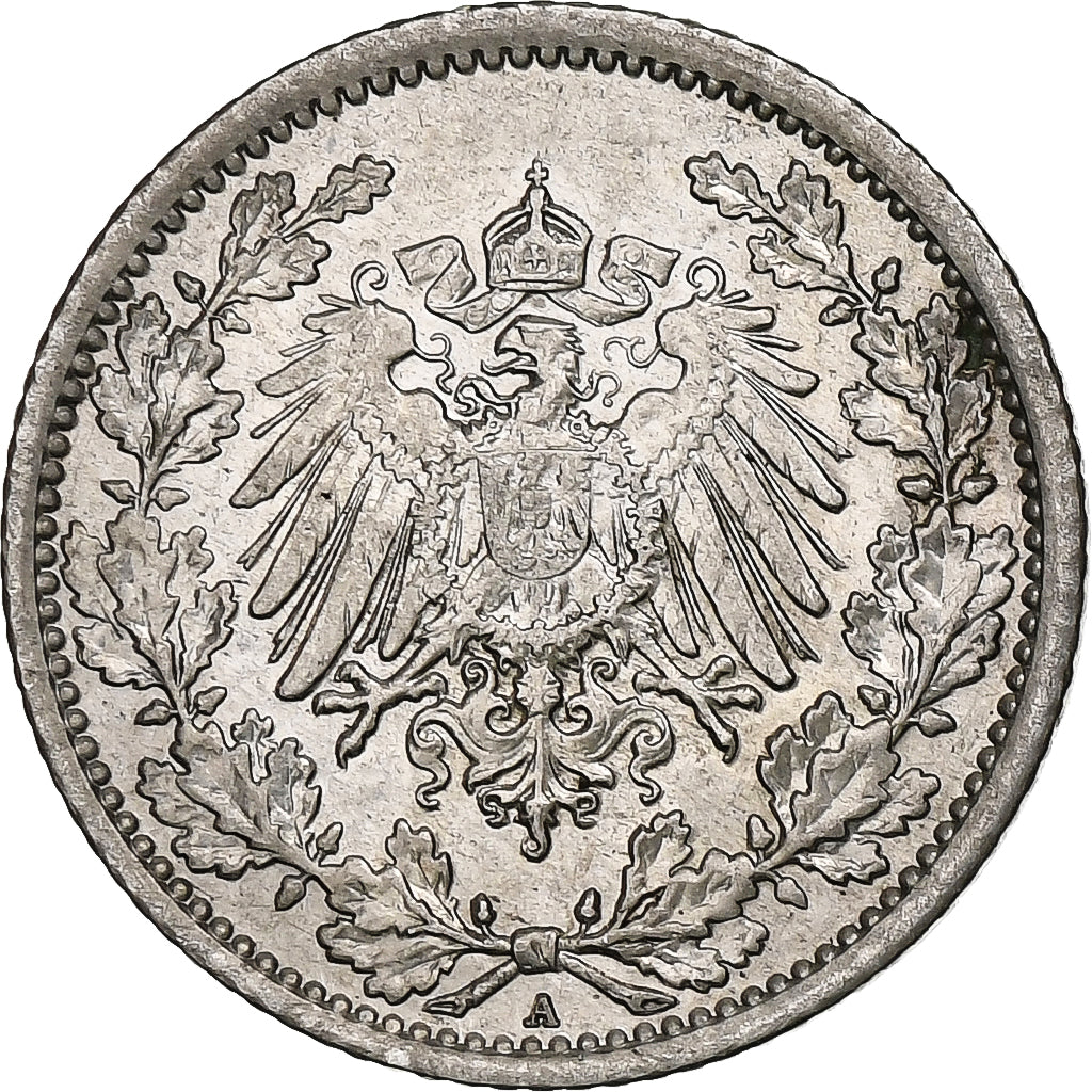 GERMANY - EMPIRE, 1/2 Mark, 1917, Berlin, Silver, EF(40-45), KM:17
